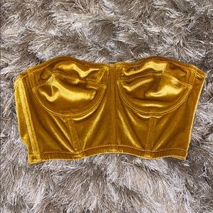 Urban Outfitters Gold Velvet Strapless Croptop